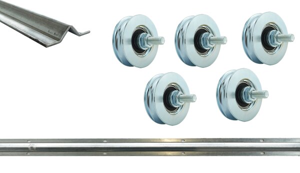 Schiebetor V-Profil Laufschienen Set mit Rollen Set bis 5m