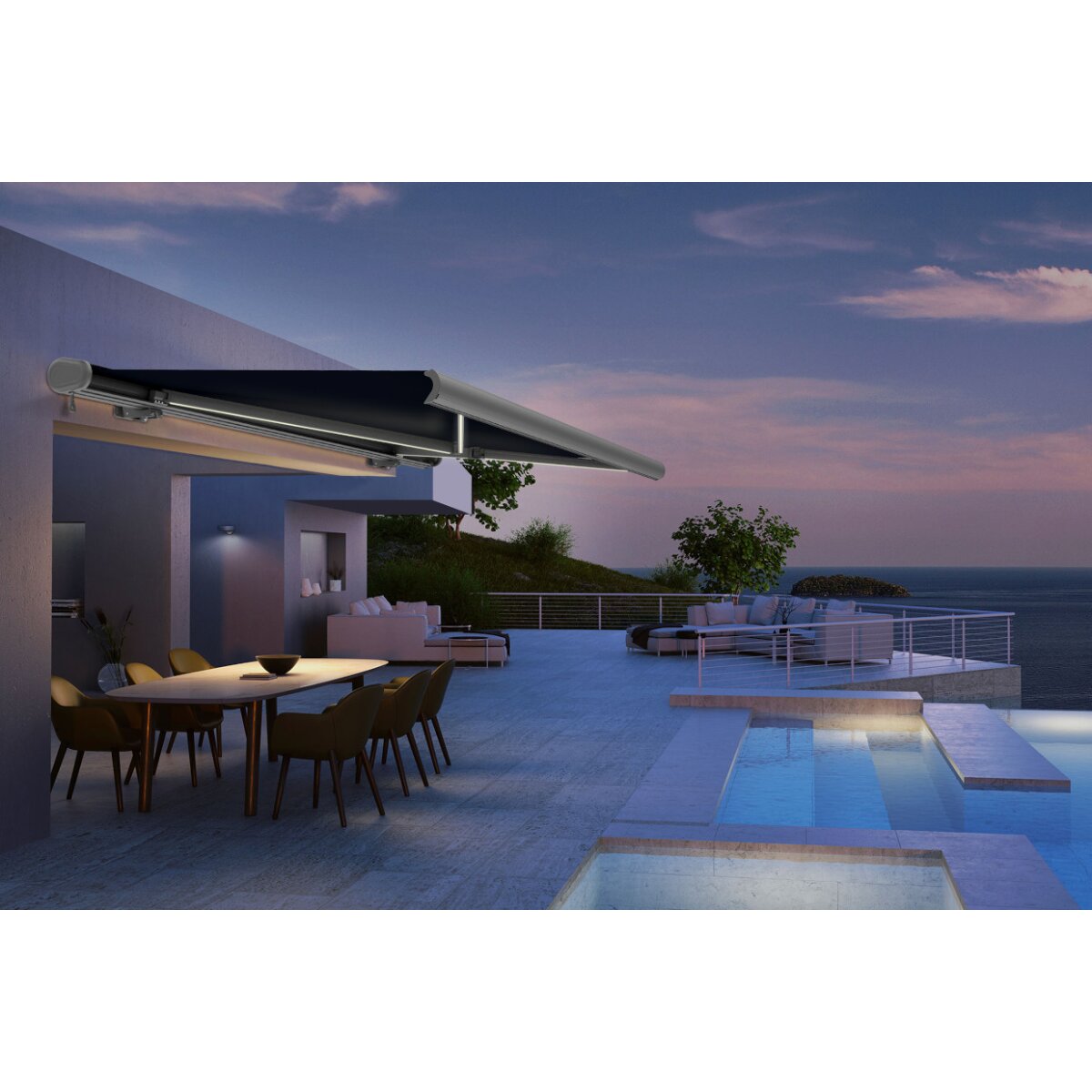 markise gerade Ausziehbare Gelenkarm 2x1,5m/3x2,5m/4x/5x UV & Wasserabweisend Manuelle Markise mit Kurbel & Wandhalterung perfekt für Terrasse, Höhenverstellbares Sonnensegel | SOLIDAY F65 Eagle Design:Teal