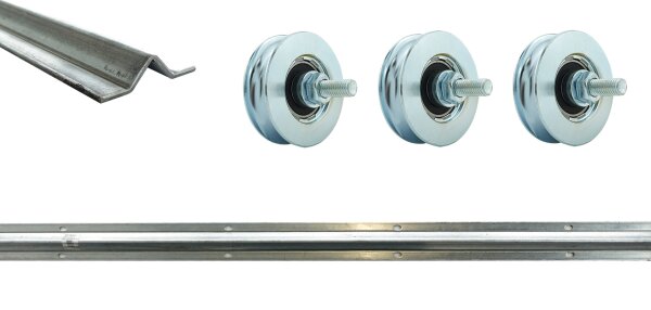 Schiebetor V-Profil Laufschienen Set mit Rollen Set bis 3m