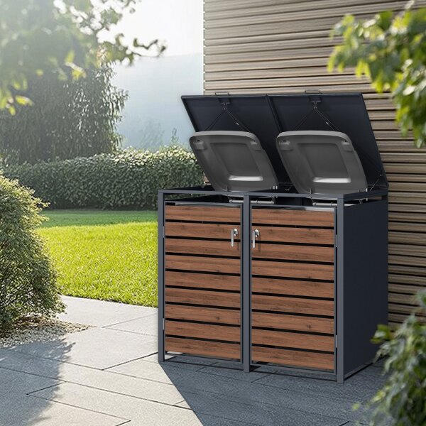Mülltonnenbox 3er Mülltonnenbox Mülltonnenverkleidung Holz Für 1 Tonne 240L Natur Mit Rückwand Vormontiert Müllcontainer Mülltonnenschrank Mülltonne Mod.Adr Mülltonnenverkleidung Für 2 Tonnen