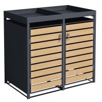 Schartec Mülltonnenbox 2er Holz Design mit Pflanzdach SMBF1-2-H
