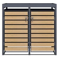 Schartec Mülltonnenbox 2er Holz Design mit Pflanzdach SMBF1-2-H