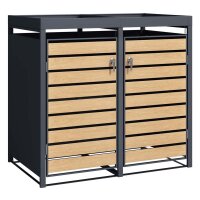 Schartec Mülltonnenbox 2er Holz Design mit Pflanzdach SMBF1-2-H