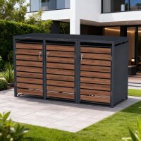 Schartec Mülltonnenbox dunkles Holz Design SMB3-3