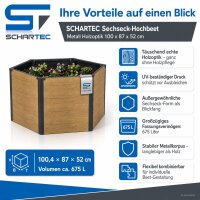 Sechseck-Hochbeet Metall Holzoptik 100 x 87 x 52 cm...