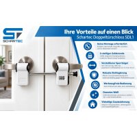 Schartec Doppeltürschloss SDL1 – Terrassentür-Sicherheitsschloss mit 3-stelligem Zahlencode für Doppel- und Balkontüren