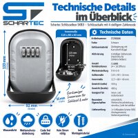 Schartec Schlüsselbox SKB3 – Schlüsselsafe mit 4-stelligem Zahlencode für Außen