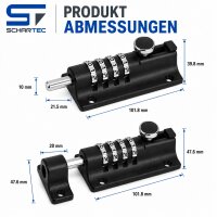 Schartec Türriegel mit Zahlencode – Mechanisches Riegelschloss