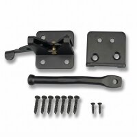 Gartentor Beschlag-Set schwarz extra-breit – Torfalle & T-Scharniere in schlichtem Design